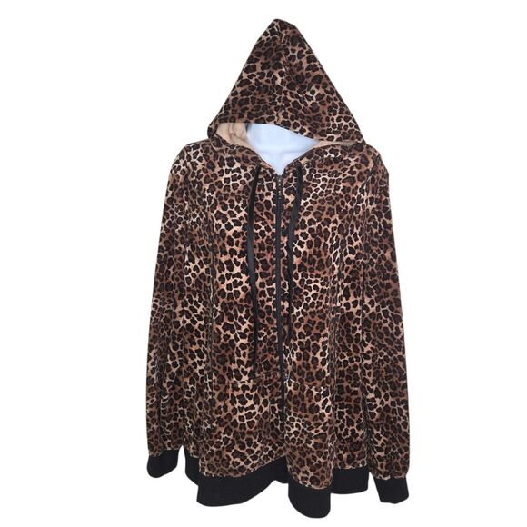 Lane Bryant Leopard Print Velour Zip Up Hooded Jacket Size 18/20 - Picture 1 of 6